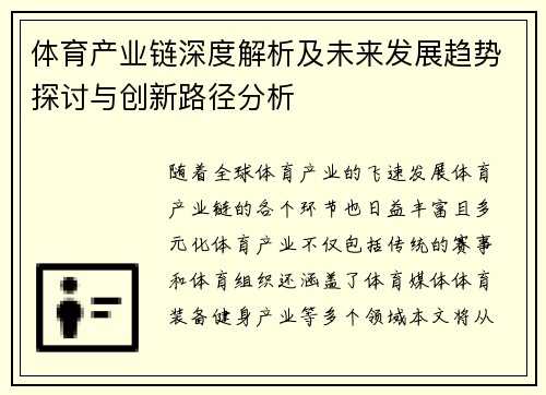 体育产业链深度解析及未来发展趋势探讨与创新路径分析 体育产业链深度解析及未来发展趋势探讨与创新路径分析