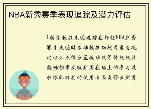 NBA新秀赛季表现追踪及潜力评估